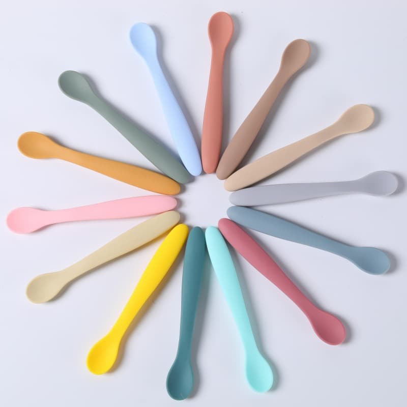 Baby silicone soft fork and spoon, feeding spoon and tableware, baby learning to eat soft fork and spoon, children's non-slip tableware