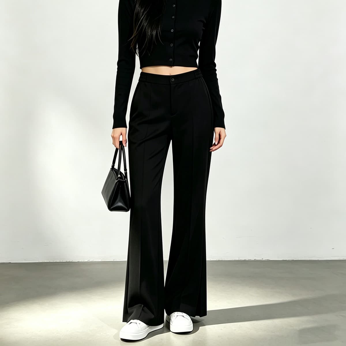30 Momme Silk Heavy Crepe Women's Pants, 100% Mulberry Silk, Slit Casual Semi-Loose Elastic Waist Slight Flare Trousers