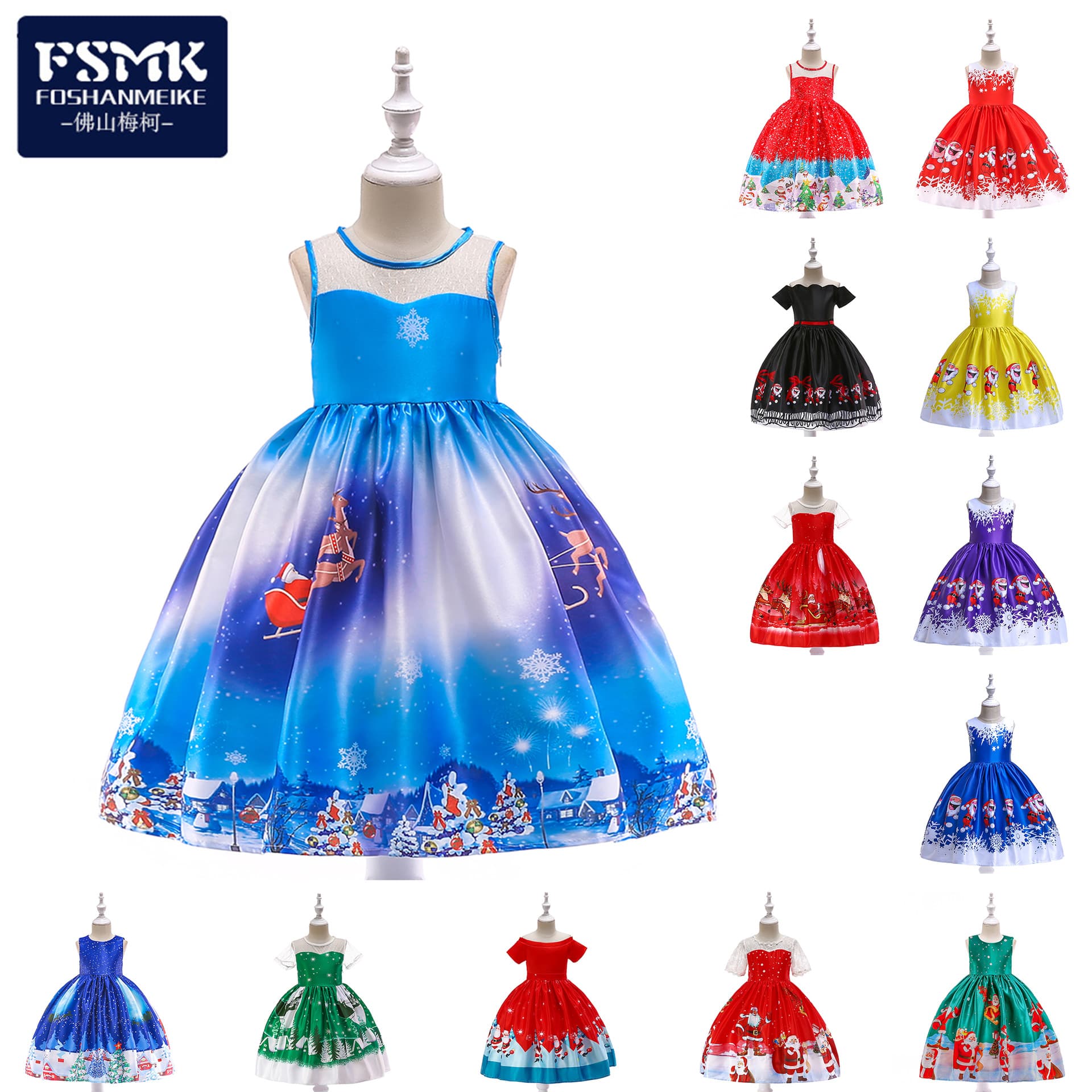 Christmas Princess Skirt for Girls Thickened Printed Santa Claus Design European And American Style Children's Clothing