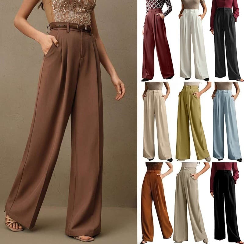 Cross-Border European and American Drapey High-Waisted Casual Trousers Amazon Women's Business Commuting Straight Suit Trousers Wide-Leg Trousers for Women