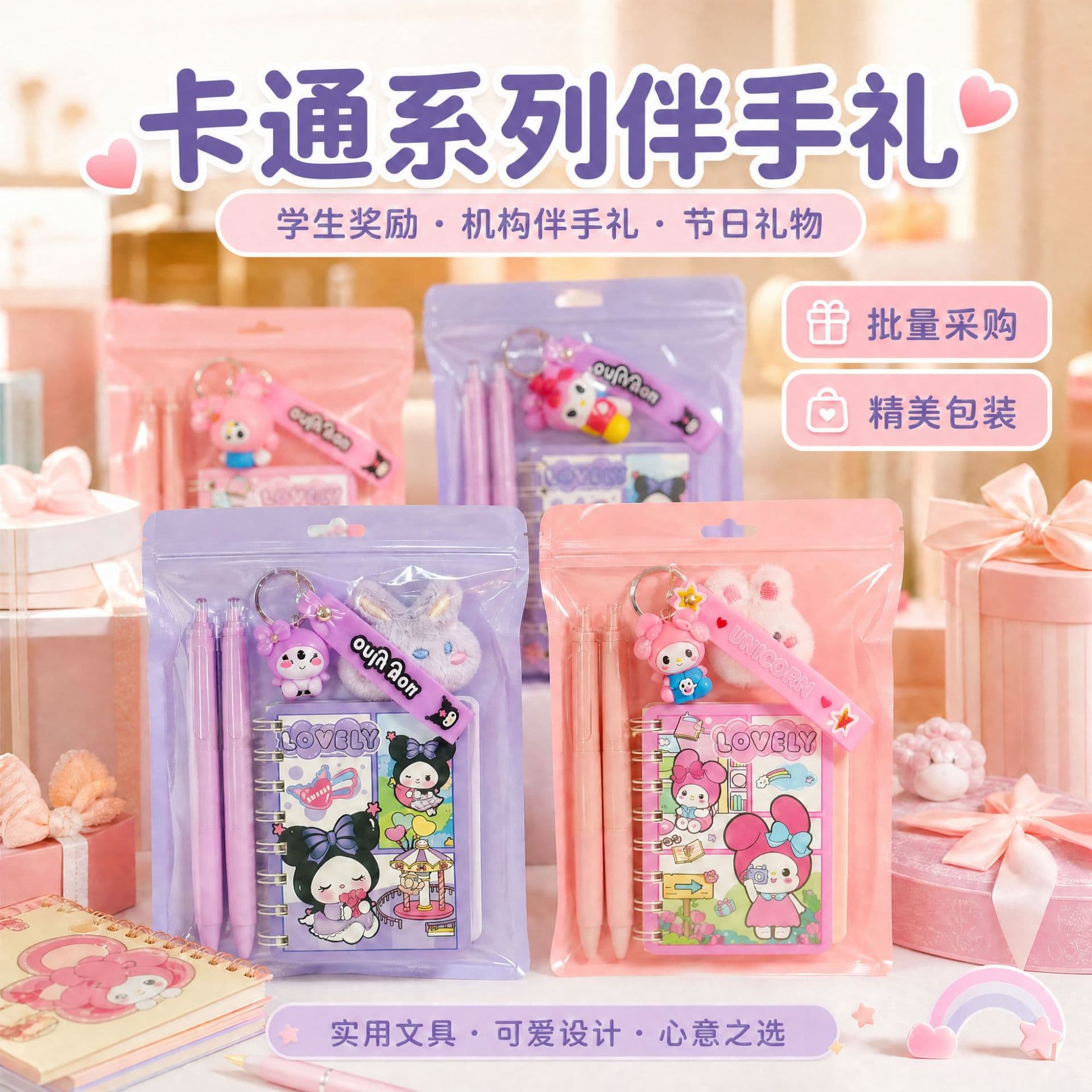 Cartoon Stationery Set Notebook Retractable Pen Stationery Gift Box Elementary School Student Prize Boys Girls Birthday Gift