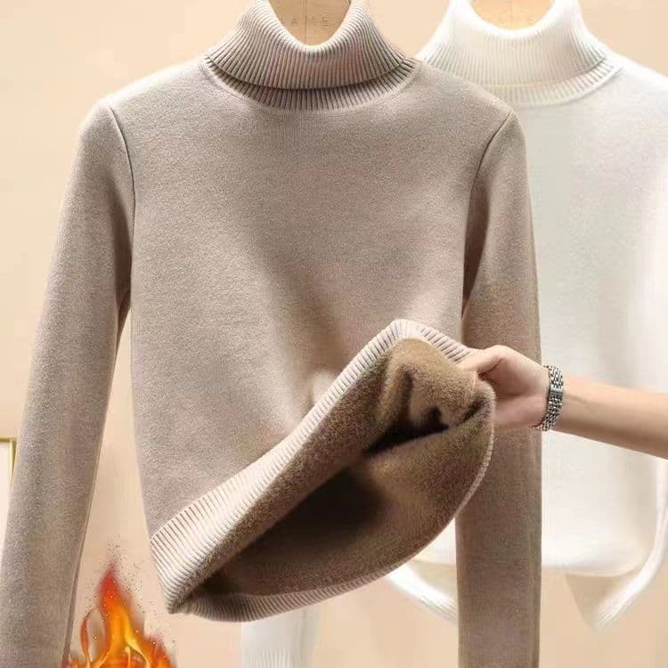 Women's High Neck Sweater Fall Winter New Soft Inner Layer Thick Thermal Knit Top with Fleece Lining