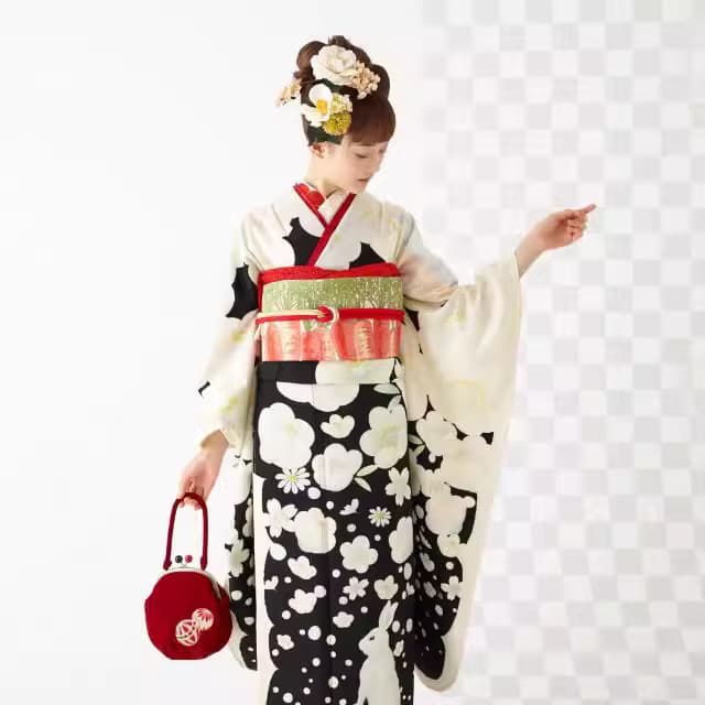 Japanese Kimono Furisode Formal Traditional Kimono Full Set with Lining Double-Layer Large Furisode Kimono
