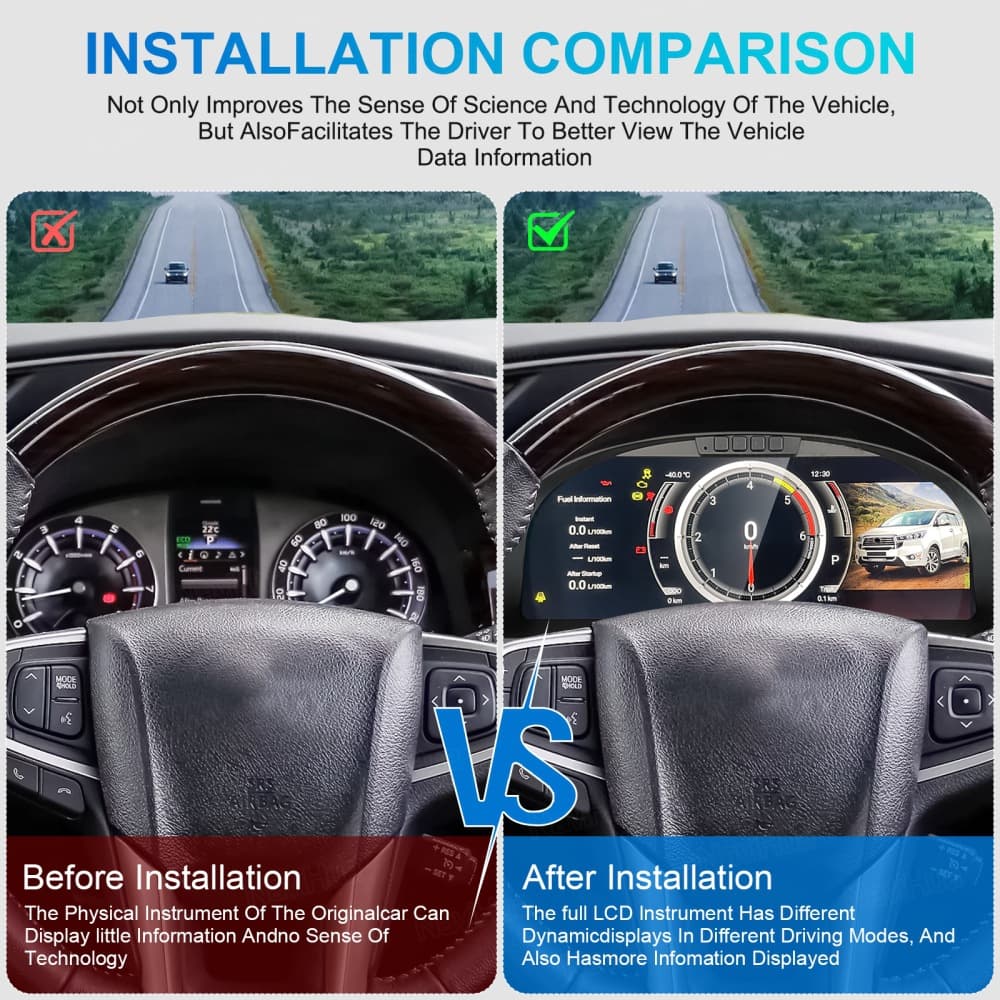 Full LCD Instrument Cluster for 2016 Toyota INNOVA Plug-and-Play Modification TOYOTA INNOVA Tachometer