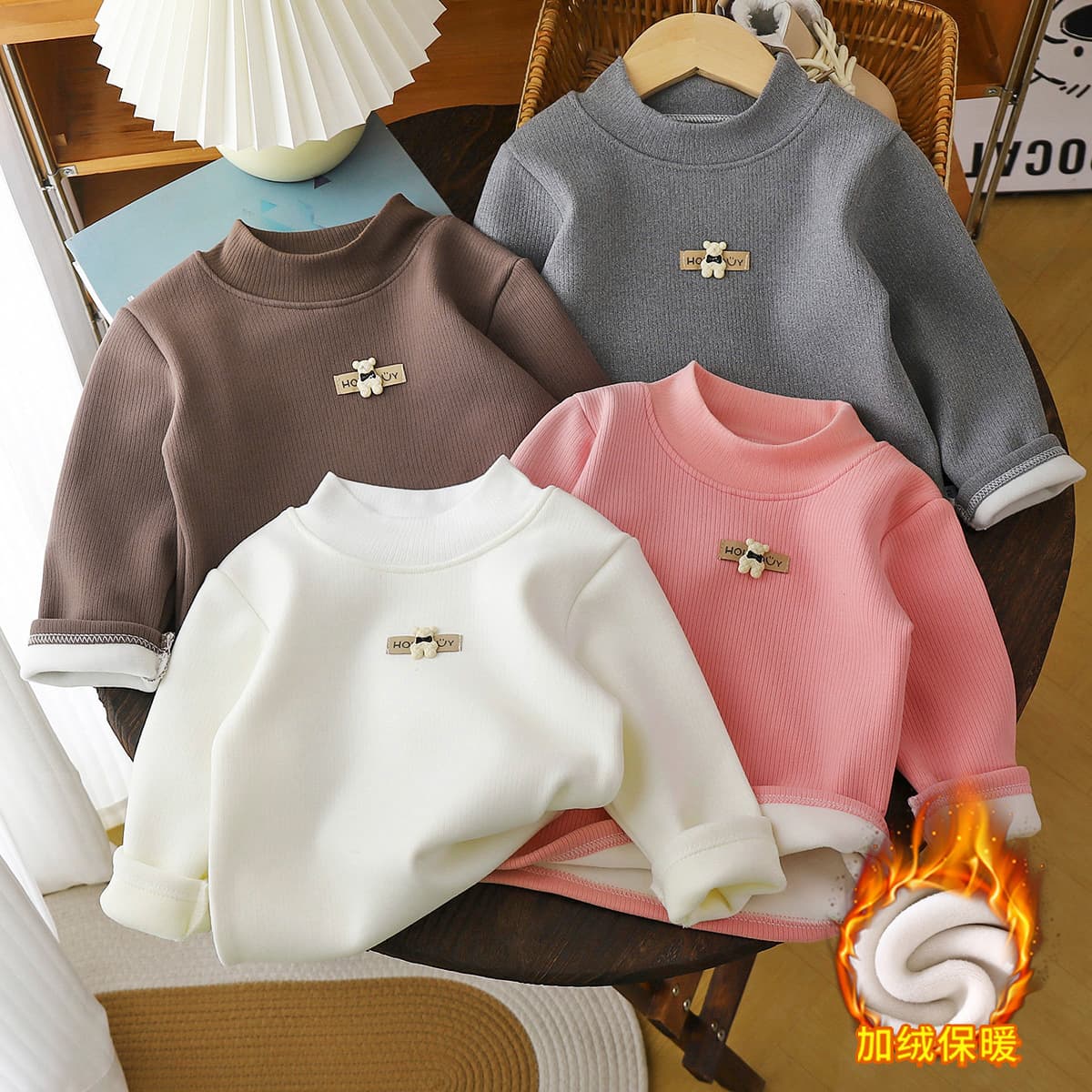 Boys Half High Neck Thermal Inner Top Girls Base Layer Shirt Winter New Children Baby Fleece Top Kids Clothing Wholesale
