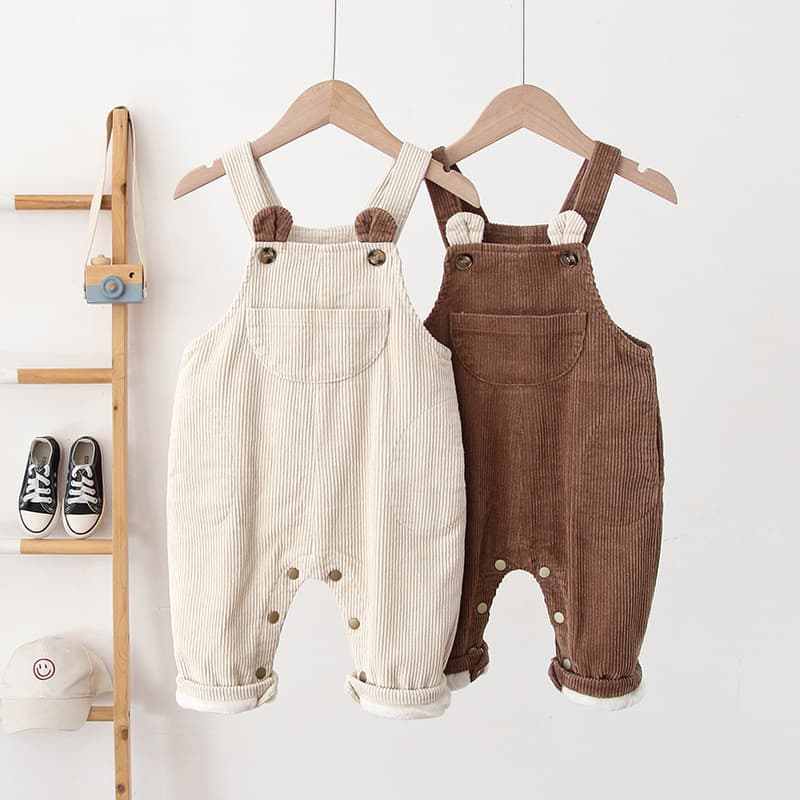 ins children's clothing 2025 winter children's overalls Korean version 0-3 years old baby corduroy plus velvet cute hidden buckle overalls