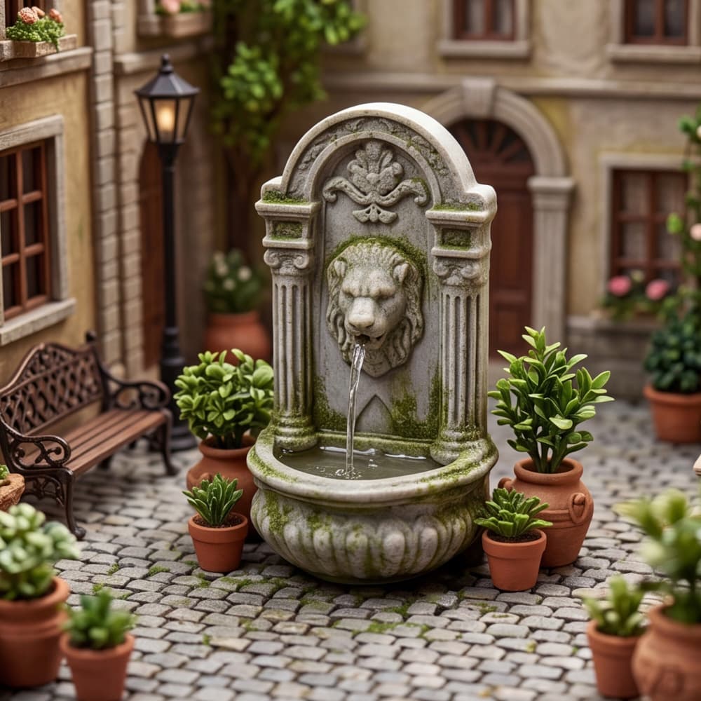 Miniature DIY scene accessories 1:12 European classical wall fountain model dollhouse garden fountain ornaments