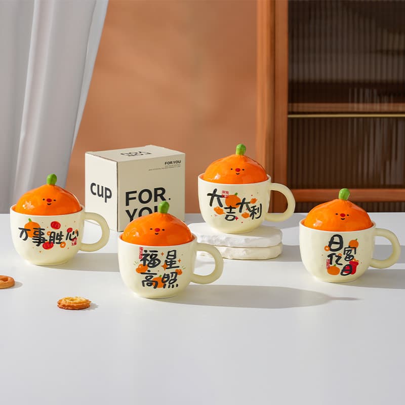 Big Orange and Italian Blessing Ceramic Cup, Beautiful Drinking Cup, Birthday Gift for Girls, Practical Souvenir for Best Friend