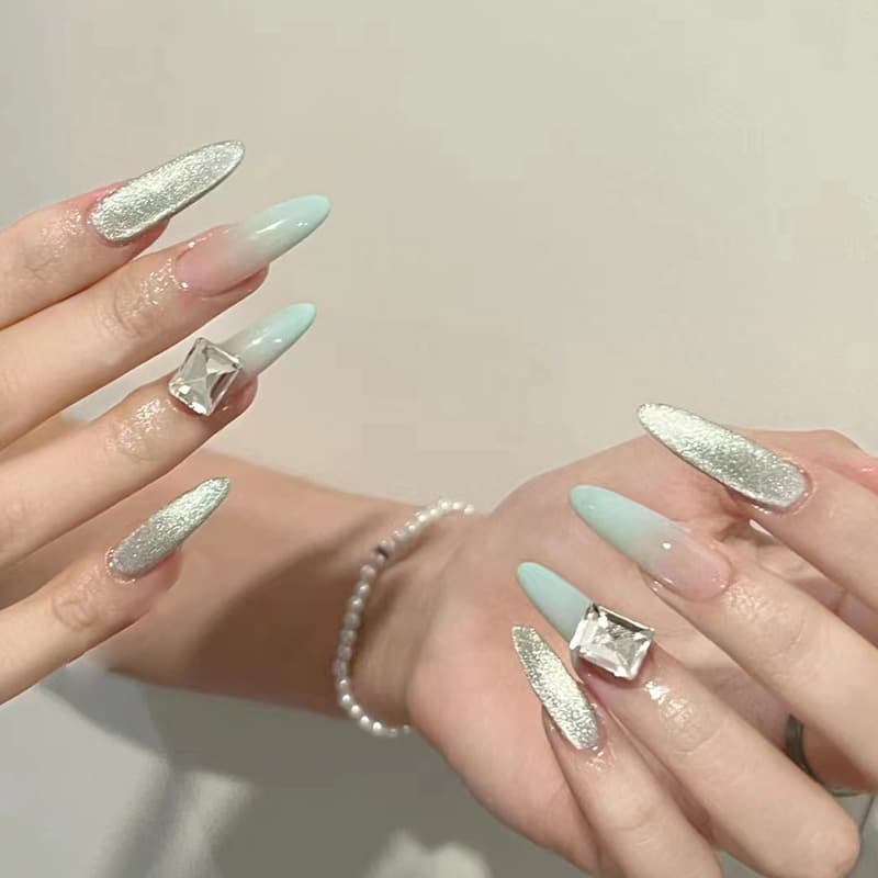 Cat's Eye Wearable Nails, Luxurious Diamond Style, Removable Nails, Manicure, Advanced Nail Patches, Simple Gradient, 24 Pieces