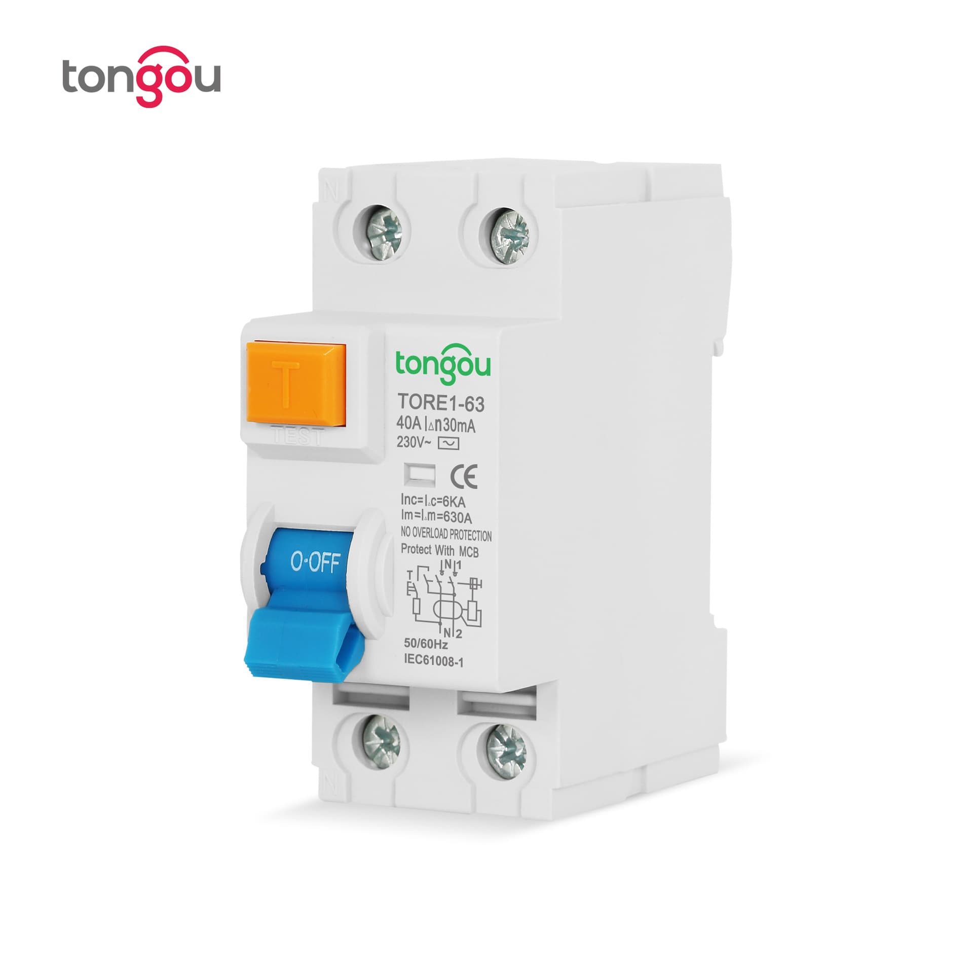 Home Use 2P63A RCCB RCD AC Type Circuit Breaker Leakage Protection Switch TONGOU TORE1 Series