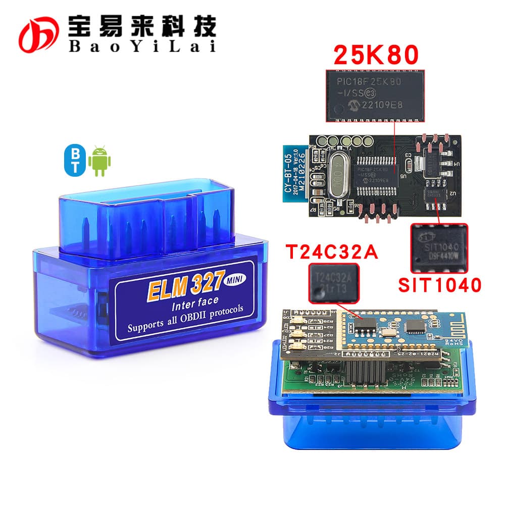 Super OBD ELM327 Bluetooth 2.0 25K80 T24C32A OBD2 Car Diagnostic Tool