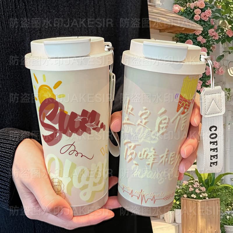Yan Wang Chuqin Sun Yingsha Tou Thermos Cup 316 Stainless Steel Large Capacity Straw Water Bottle Car Coffee Cup for Men and Women