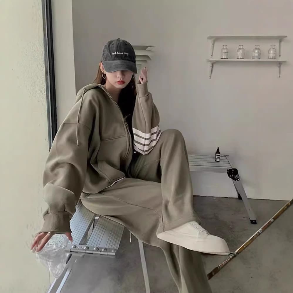 Thickened Women's Sportswear Set Spring/Fall/Winter Korean Style Student Loose Fashion Jogging Casual Two-Piece Hoodie Set