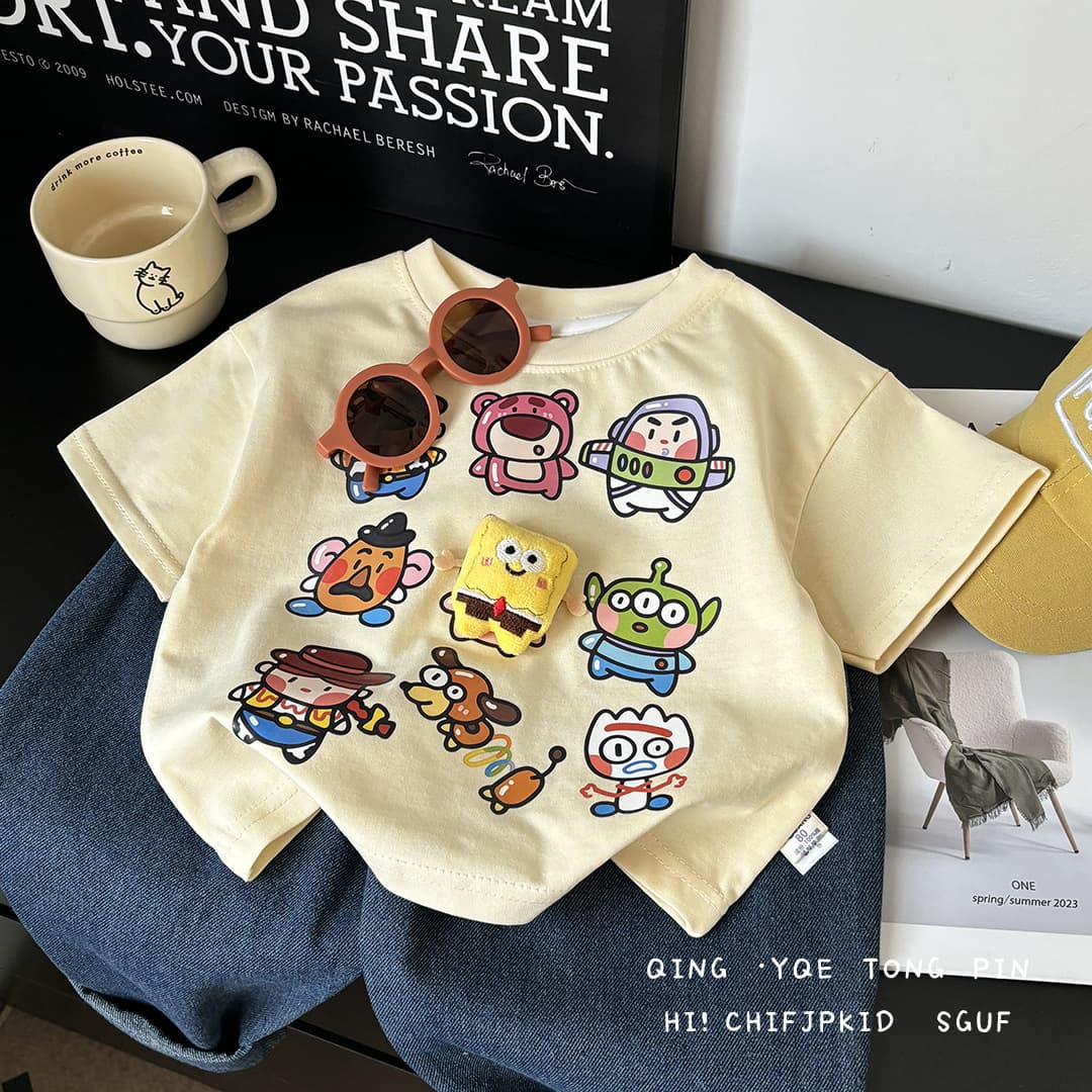 [three-dimensional doll] children's short sleeve cotton bottoming shirt boys and girls summer loose Korean doll T-shirt