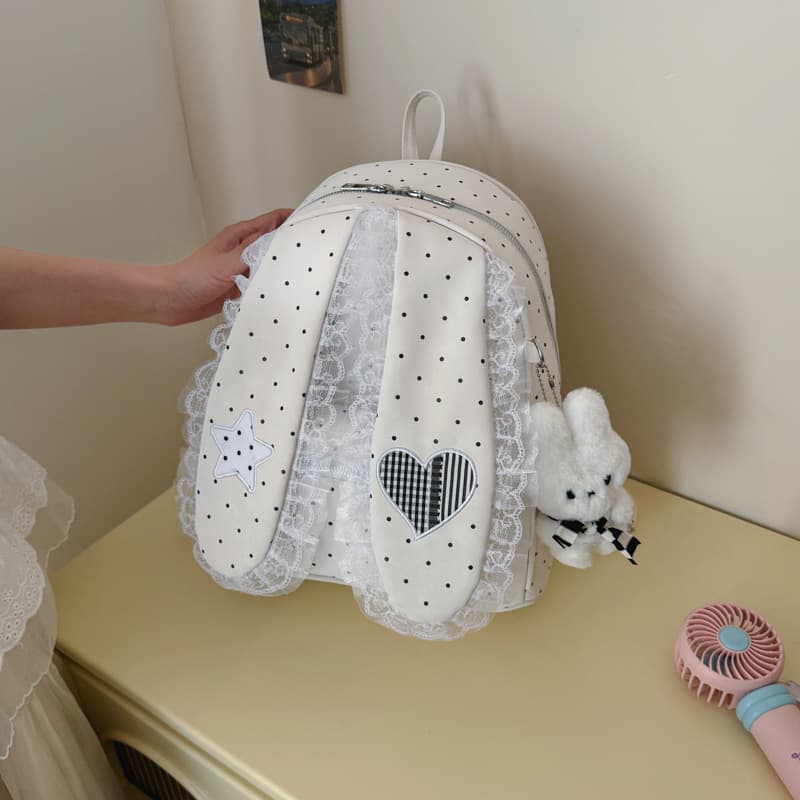 Versatile Student Backpack for Girls, Rabbit Korean Polka Dot, New Large Capacity Commuter Cute High Appearance Backpack