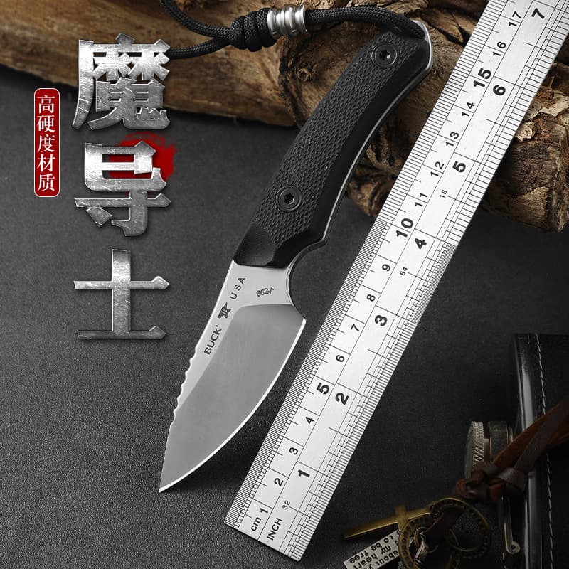 Outdoor Small Straight Knife Camping Fishing Knife K-Sheath Knife Portable Outdoor Emergency Self-Defense Knife High Hardness Utility Knife