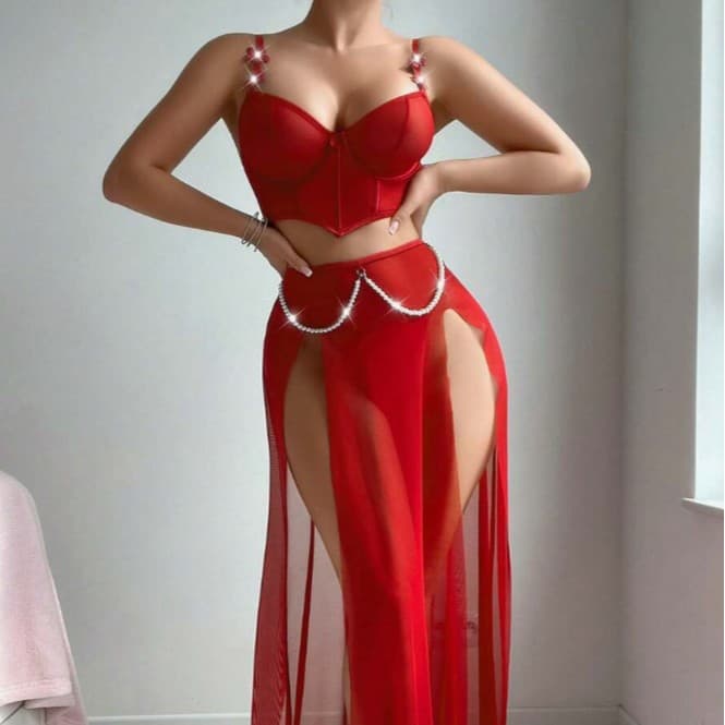 Flowers and pearl accessories, multi-color dress suit, long skirt, sexy lingerie, large size, no need to take off, sexy clothes