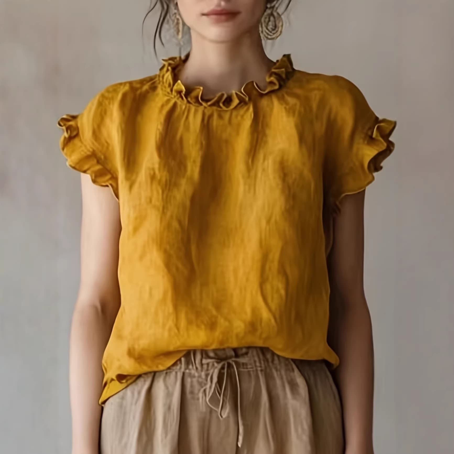 2026 Spring/Summer Cross-Border European and American Women's Fashion New Arrival Thin Round Neck Ruffle Sleeveless Top