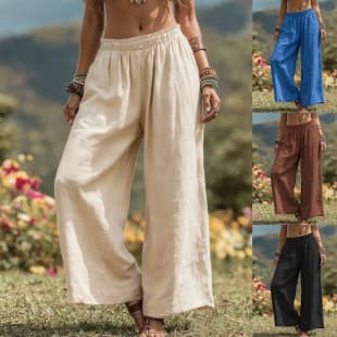 New Solid Color Cotton Linen Loose Casual Women's Long Pants for Cross-border Trade on Amazon in Europe and America