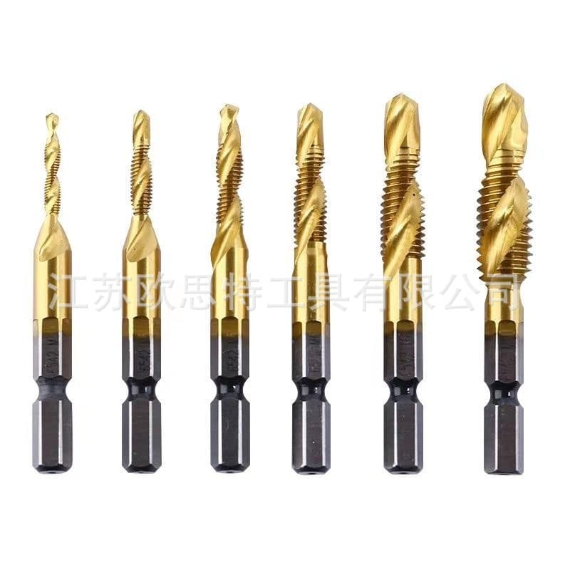 Machine Tap Hex Shank Drilling, Tapping, and Chamfering Integrated Combination Tap, High-Speed Steel Spiral Threading Set