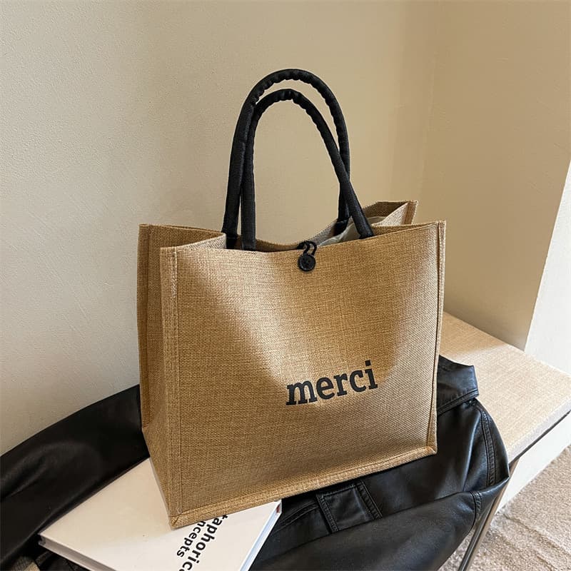 ins work bag canvas bag women's handbag 2026 linen handbag women's multi-pocket stiff niche design