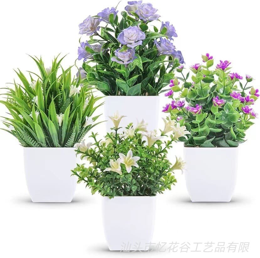 Cross-Border Hot Selling Artificial Plant Fake Plant Greenery Indoor and Outdoor Decoration Plastic Potted Eucalyptus Small Potted Plant