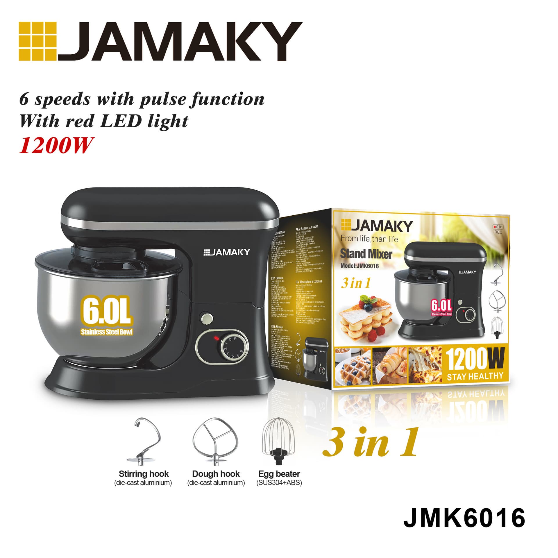 JAMAKY Multi-Function Electric Mixer for Meat Filling, Egg White Whipping, Cream Whipping, and Dough Kneading - Home Stand Mixer