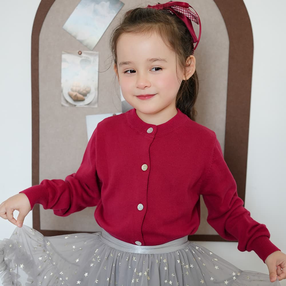 Girls Knitted Cardigan Coat Shell Button Spring Autumn Cotton Soft Processing Korean Style Long Sleeve Round Neck Solid Color