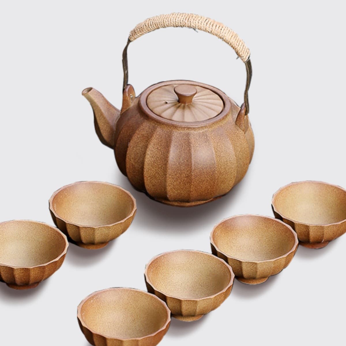 Traditional Japanese Pumpkin-Handled Tea Set with Large Capacity Charcoal Stove, Ancient Brewing System