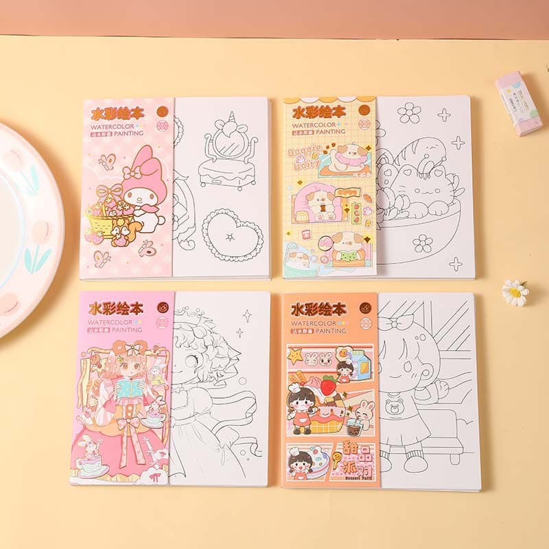 Children's Cartoon Watercolor Coloring Book Kindergarten Fill-in Cute Doodle Album Educational Enlightenment Portable Drawing Book
