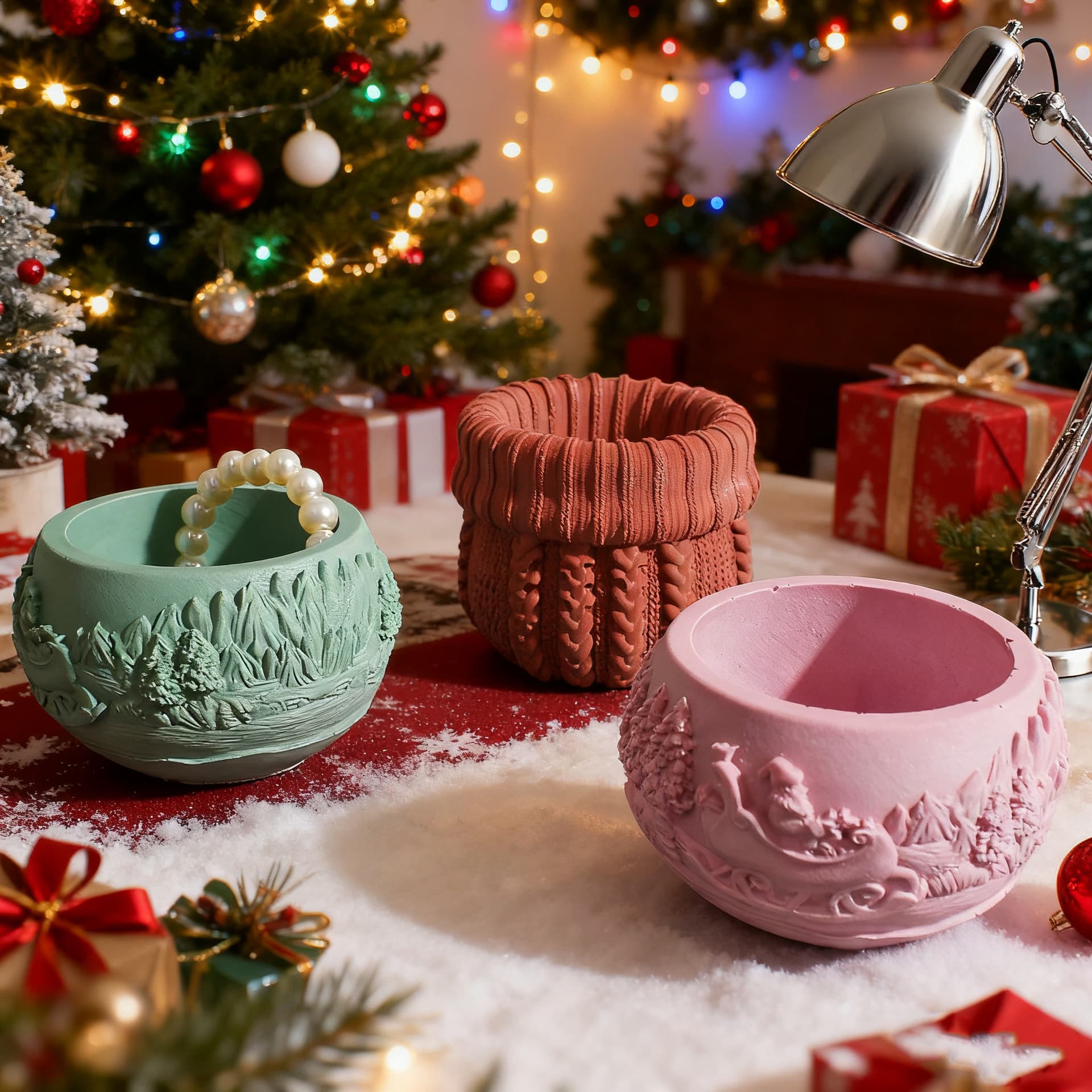 Christmas Relief Santa Claus Candle Cup Resin Silicone Mold Cross-border DIY Sweater Plaster Flower Pot Wholesale