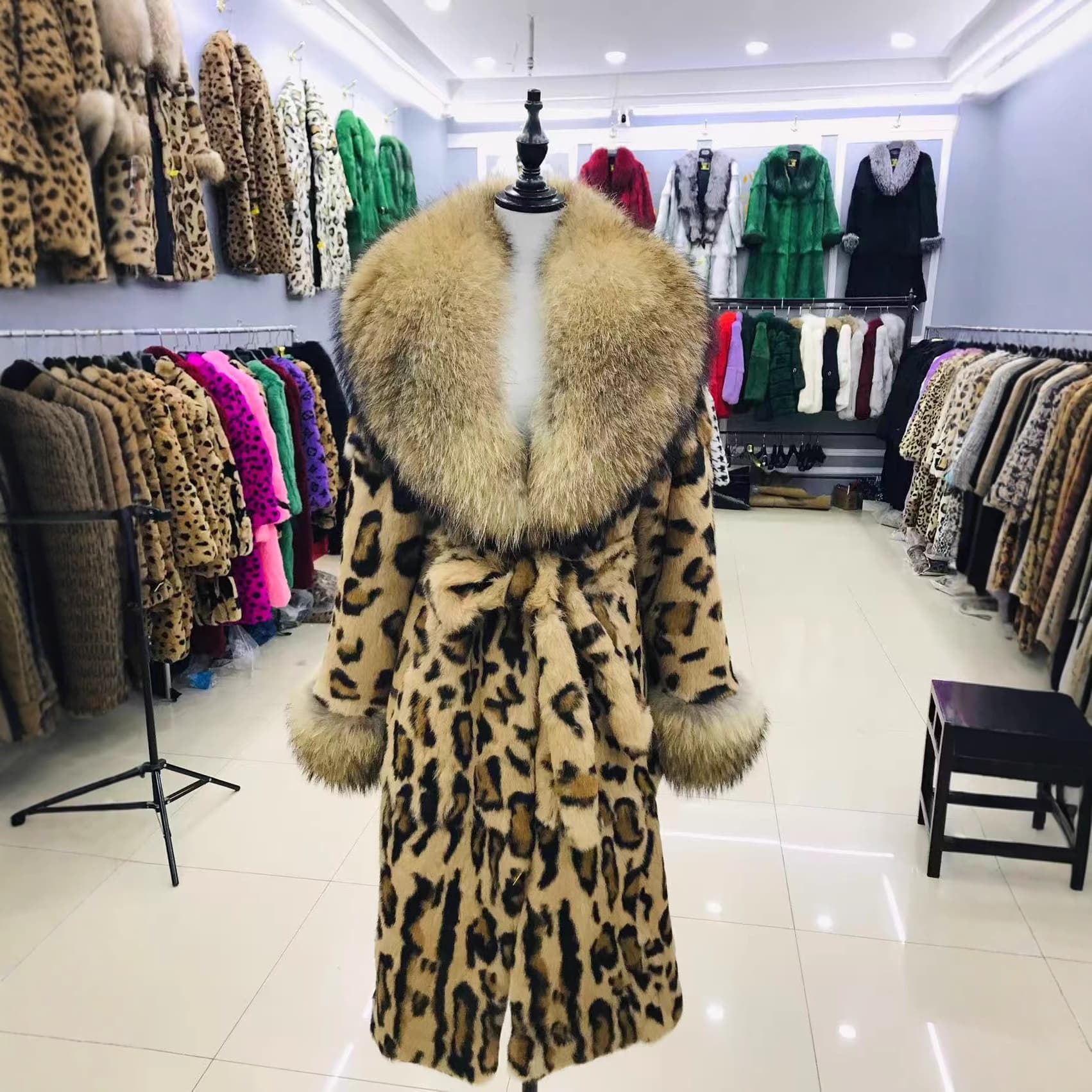 New Fur Coat Genuine Leather Real Fur Jacket Fox Fur Collar Fur Lining Long Winter Warm Coat Women's Wear