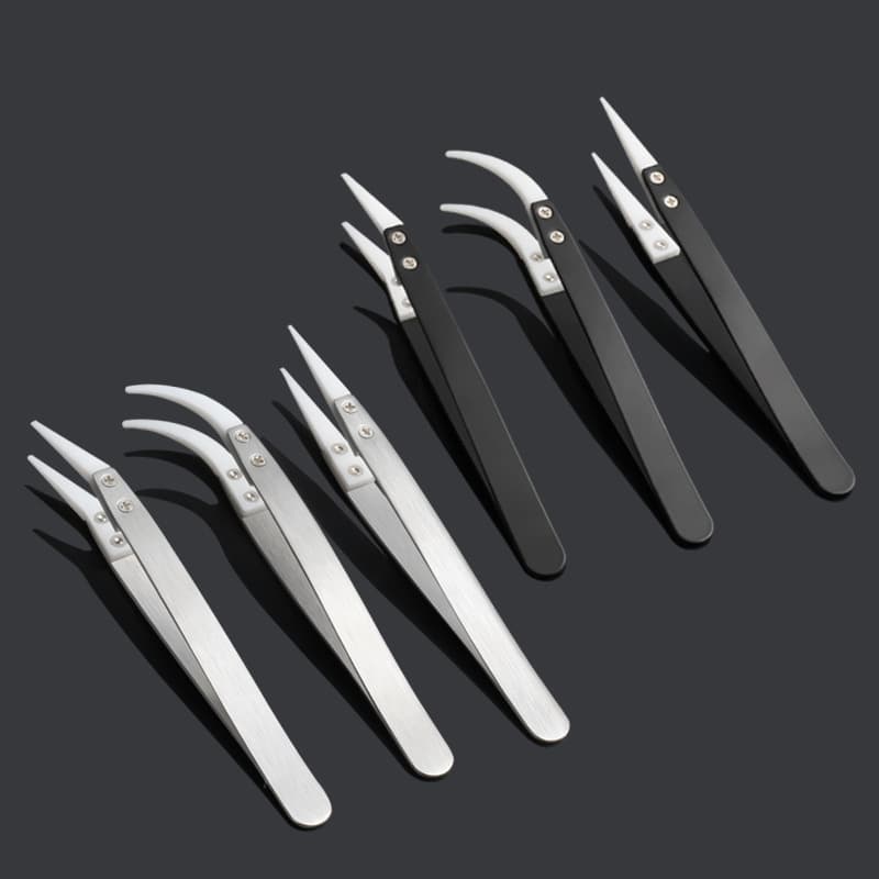 ESD Tweezers, Anti-Static Tweezers, Ceramic Tweezers, Ceramic Clamps, Insulated Non-Magnetic Component Clamps, Acid-Resistant Lab Tweezers