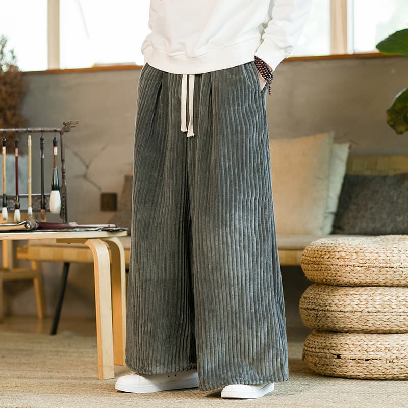 Japanese Plus Size Men's Lantern Pants Gray Corduroy Casual Pants Retro Cuffed Loose Harem Pants for Export Cross-Border
