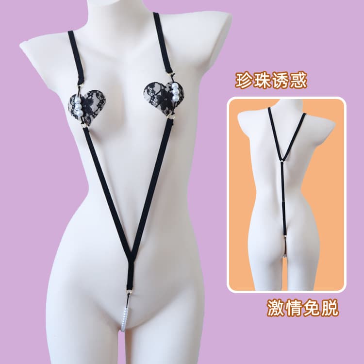 Women's Sexy Pearl Bodysuit Simple Webbing Pajamas Wholesale Generation 4033