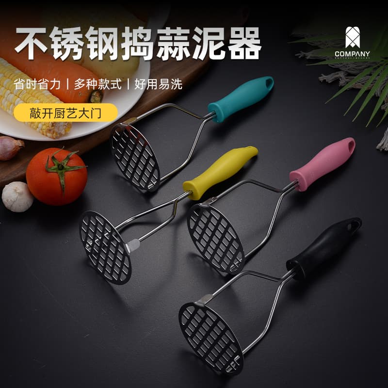 Large Stainless Steel Manual Garlic Smasher Home Use Potato Mud Maker round Mesh Pressing Tool for Kitchen Accessories