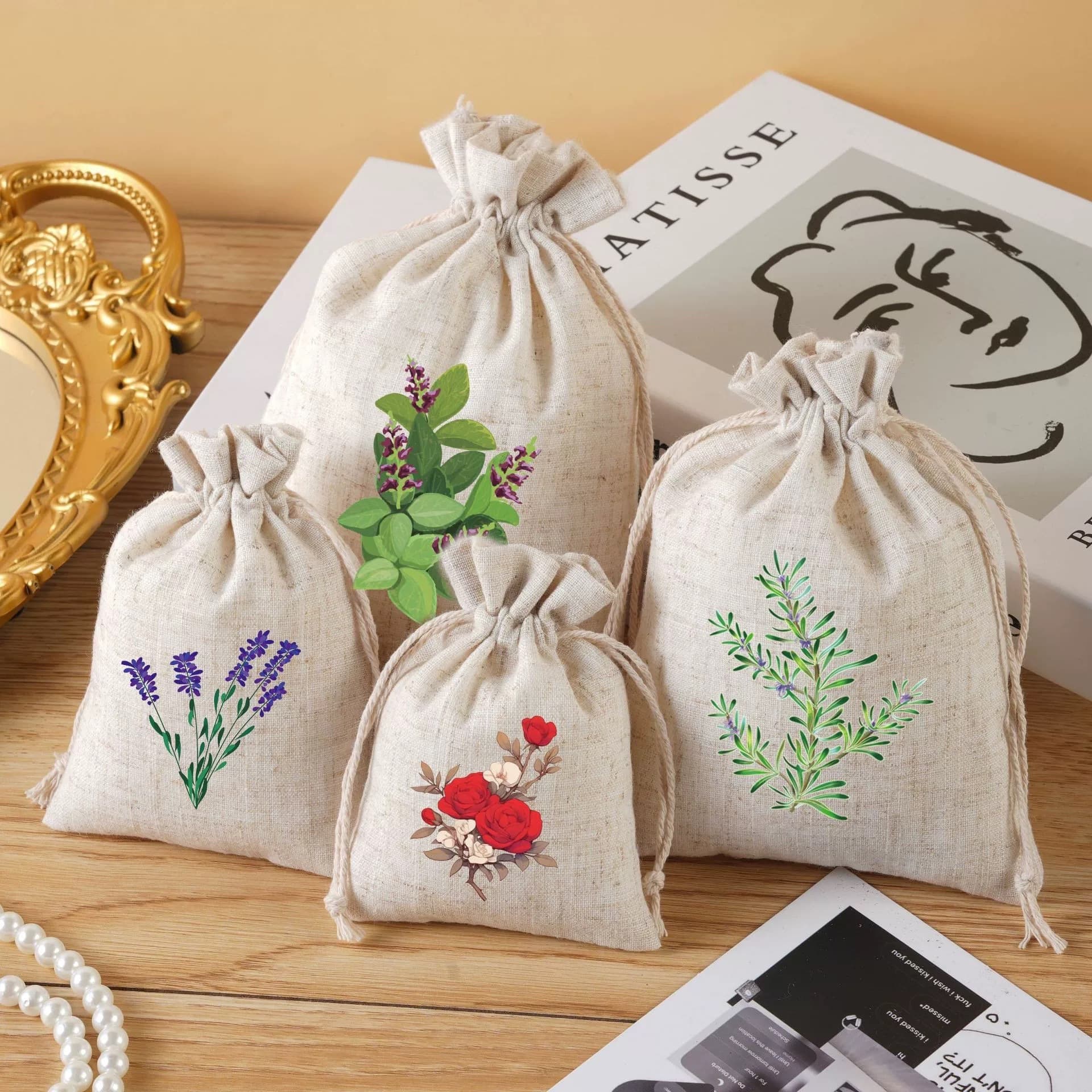 Chinese herbal medicine bag sachet empty bag lavender mint dried floral sachet bag drawstring small cloth bag herbal powder material bag