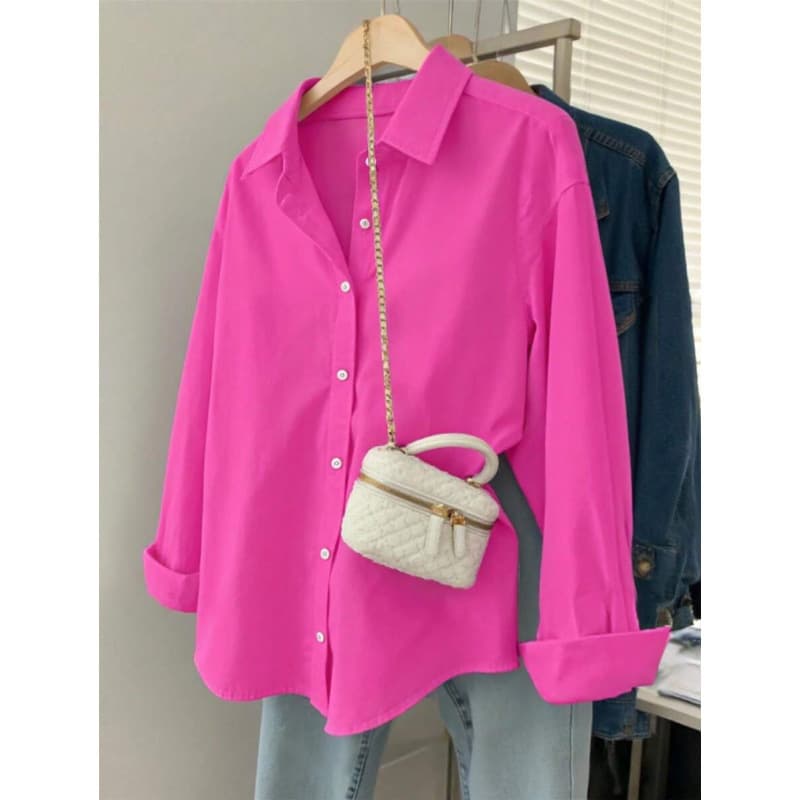 New Export Style Cross-border Blouses Solid Color Drop Shoulder Casual Single-breasted Loose Fit
