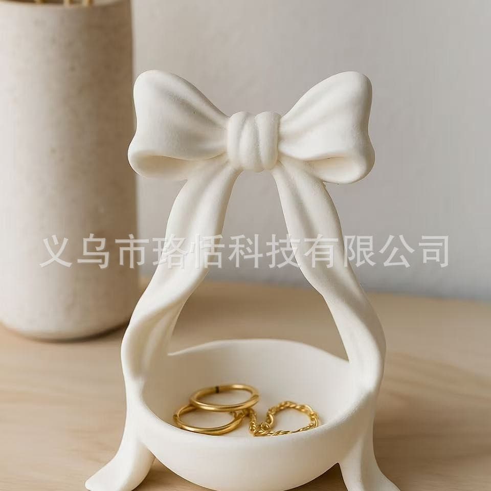 Postmodern Light Luxury 3D Printed Bow Jewelry Storage Tray Home Decor Girly Style Organizer Box