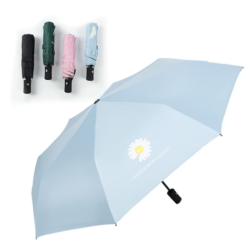306 fully automatic dual-purpose umbrella with black coating for sun protection, eight-rib three-fold daisy pattern umbrella.