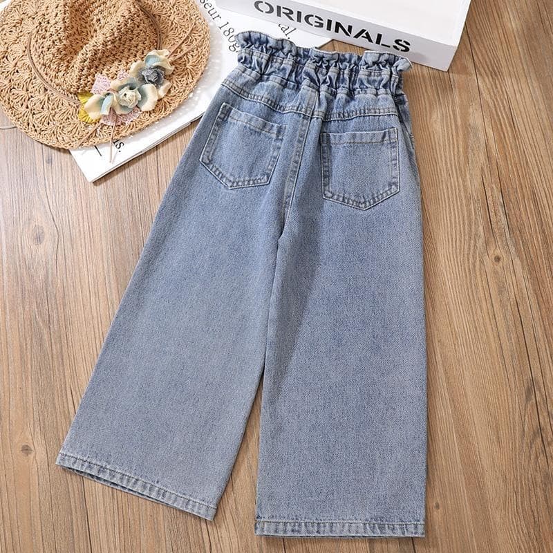 Girls' Jeans Spring Fall New Korean Style Trendy Loose Straight Leg Long Pants Kids Wide Leg Pants for Students