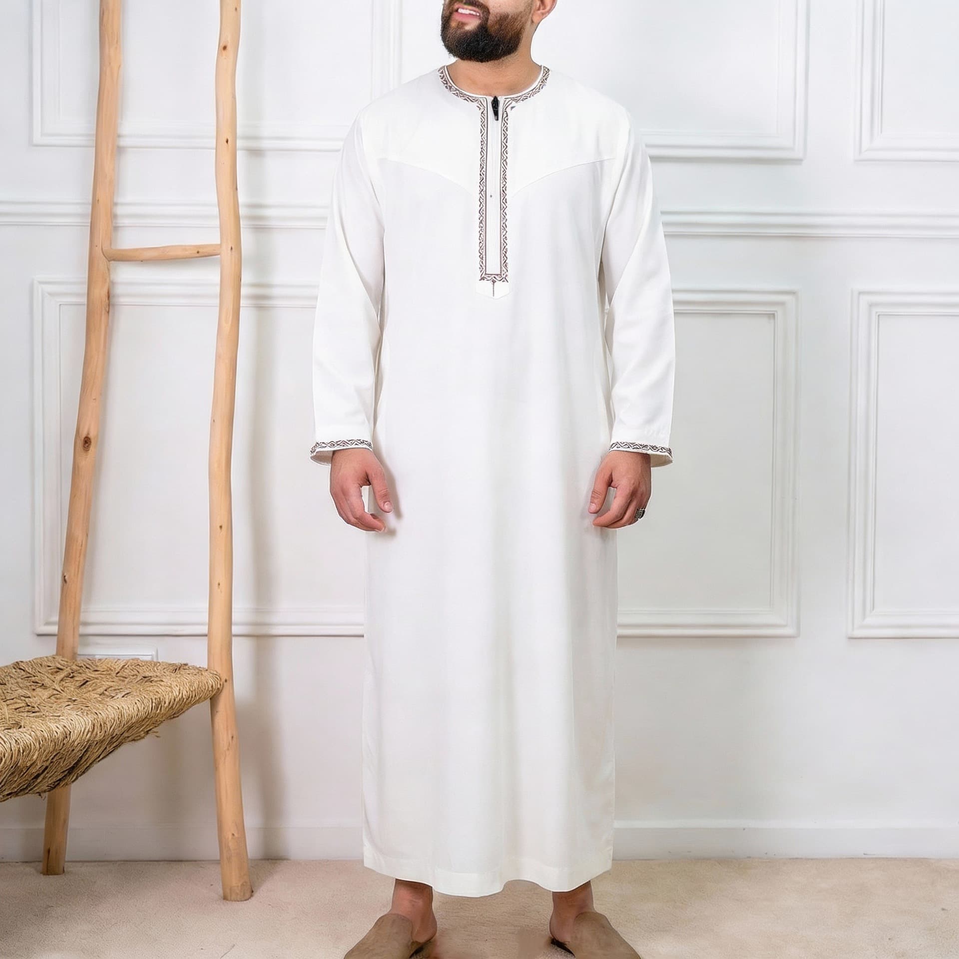 New foreign trade men's long robe long sleeve zipper embroidery loose men's clothing men's long shirt festival dress