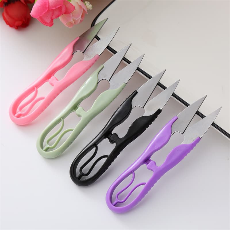 Single-Pack Cross-Stitch Scissors, Monochrome Small Snips, Colored Plastic Thread Cutters, U-Shaped Trimming Scissors Wholesale