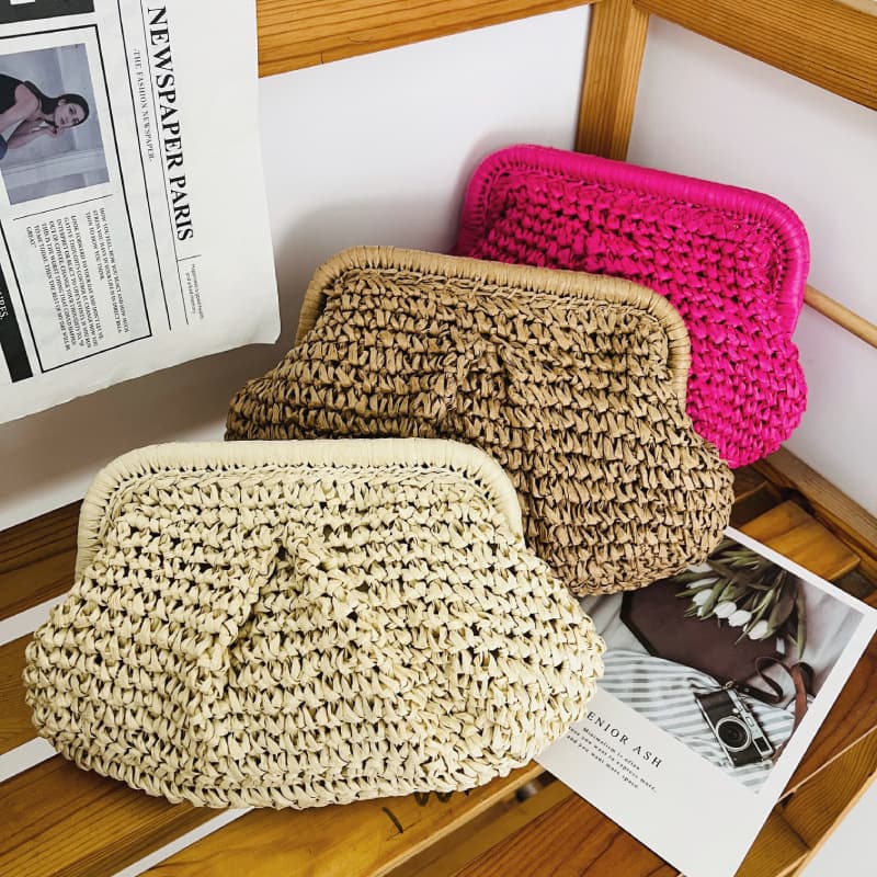 Cross-Border Ins Paper Rope Woven Bag Female Internet Celebrity Hand-Held Shoulder Crossbody Shoulder Strap Vacation Beach Bag Versatile Chain Bag