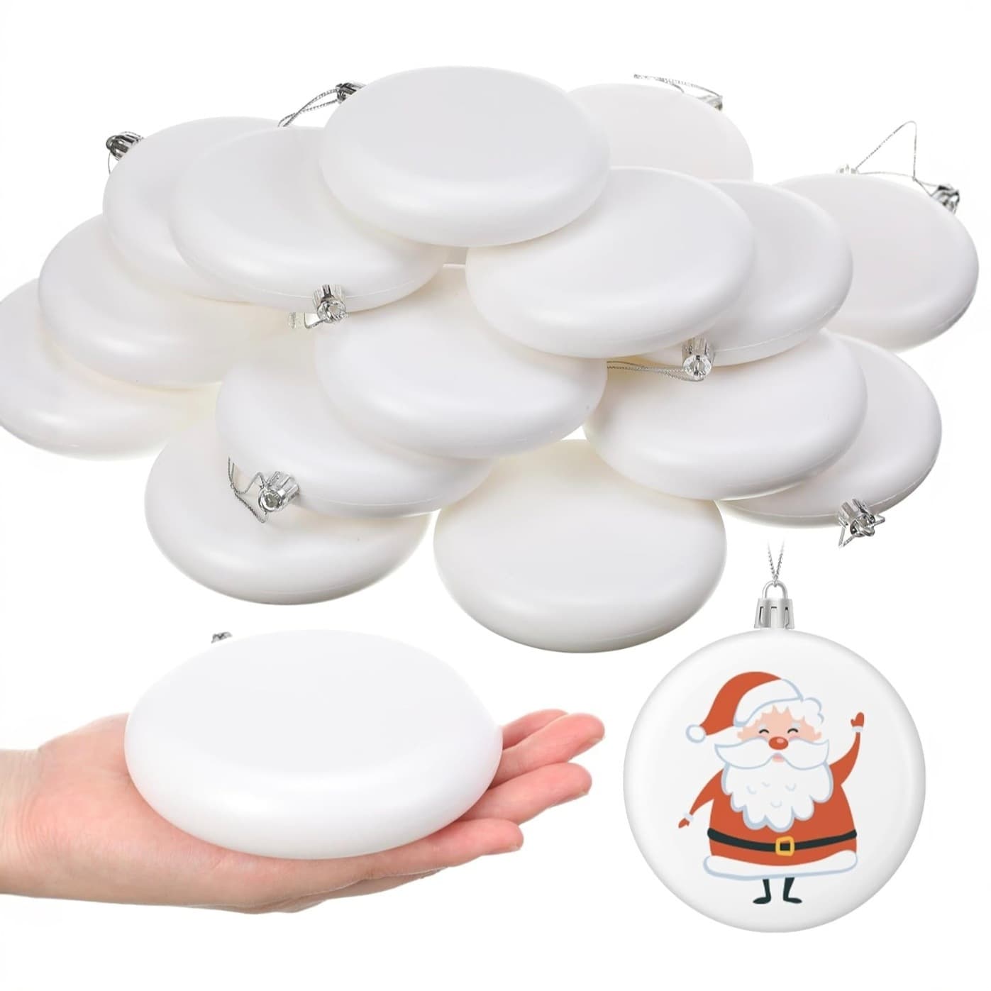 Christmas White Round Disc Decorations Plastic DIY Painted Disc Christmas Tree White Round Piece Hanging Ornaments
