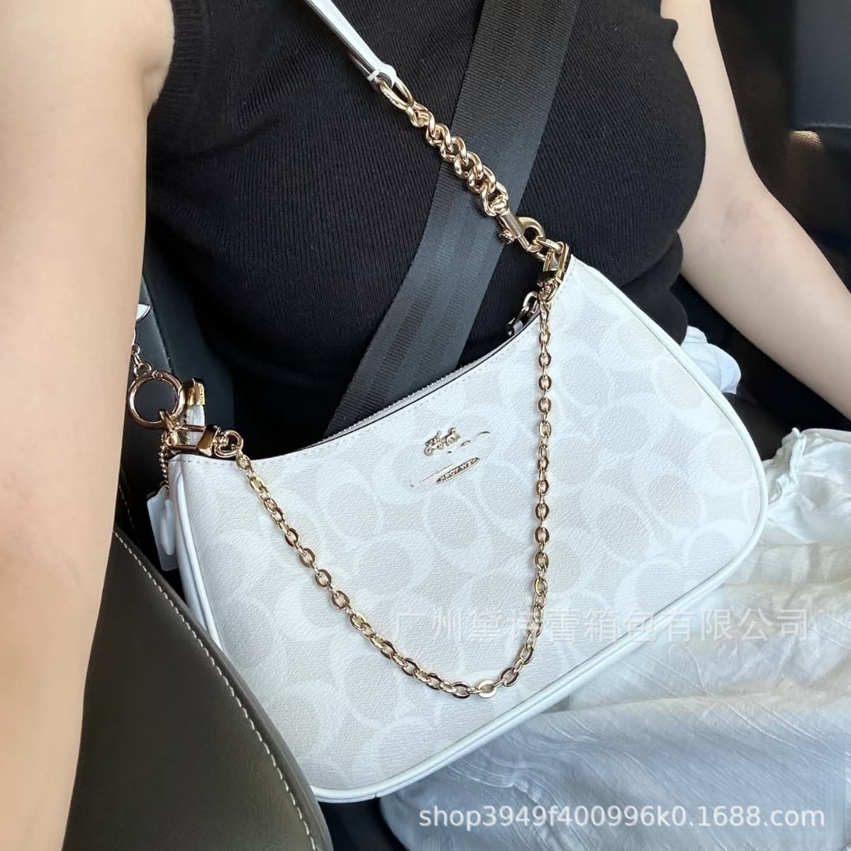 Aolai New Coach Teri 25 Glacier White Underarm Bag Women's European and American Retro Print Crossbody Shoulder Bag Mahjong Bag