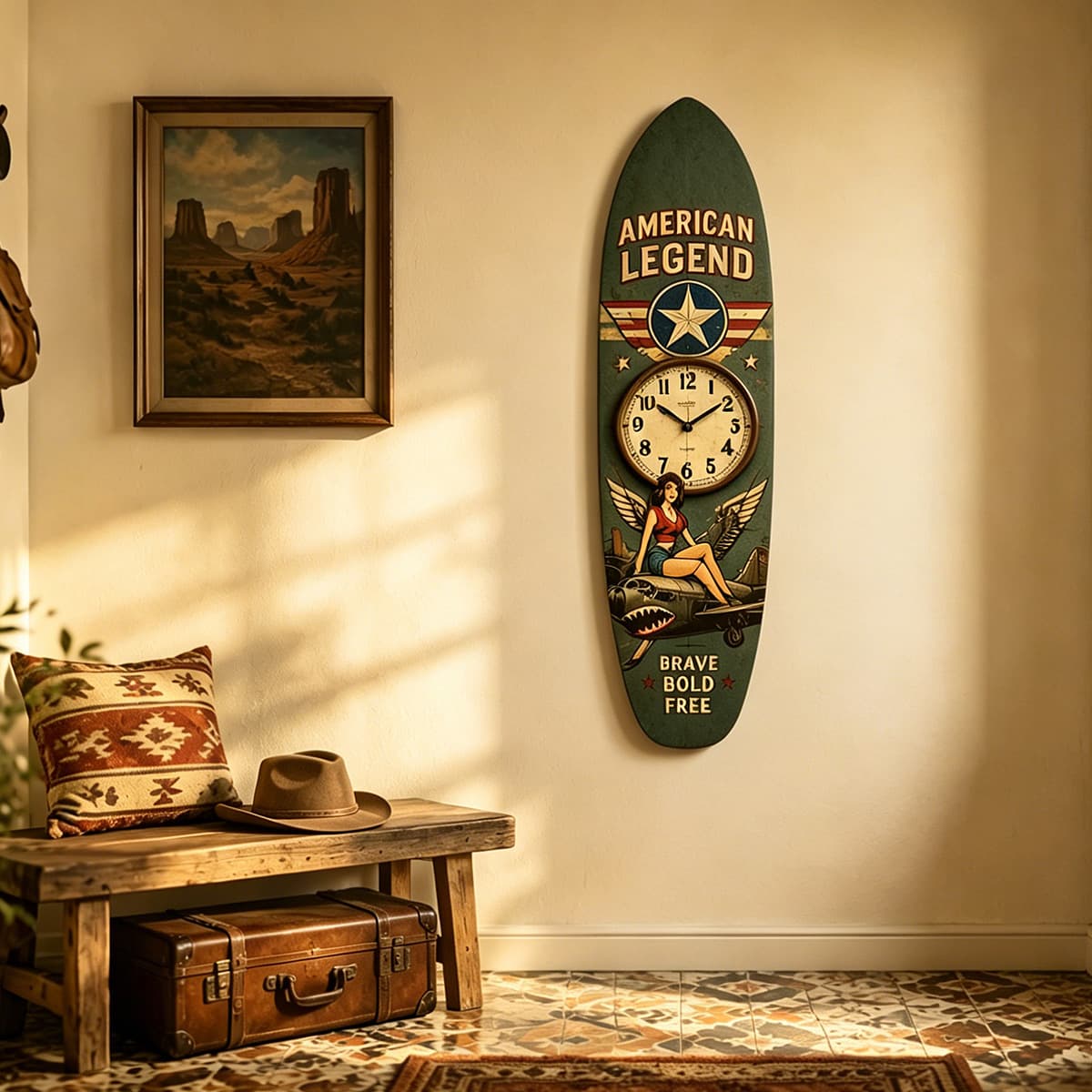 American country retro wall clock surfboard style decorative clock entrance background wall wooden decorative clock
