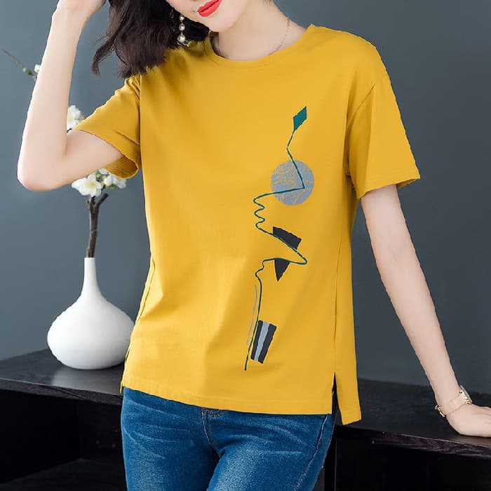 Short-sleeved T-shirt for women 2021 new women's summer Korean style loose large size casual T-shirt solid color printed top trendy