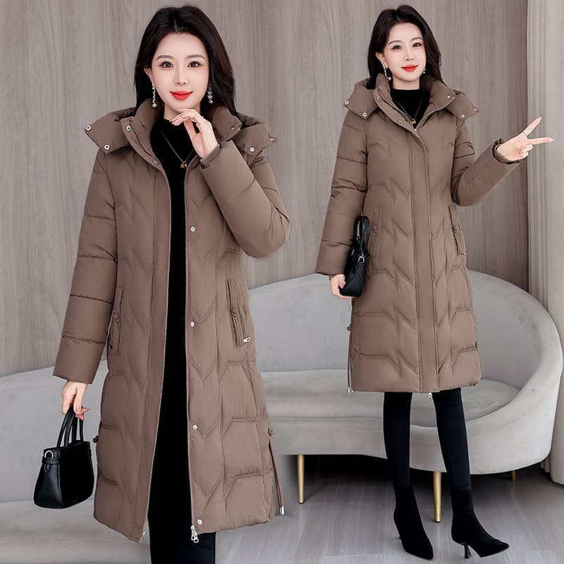 Middle-aged mother's cotton-padded jacket 2026 winter new style middle-aged and elderly jacket fashionable temperament waist slimming mid-length cotton-padded jacket