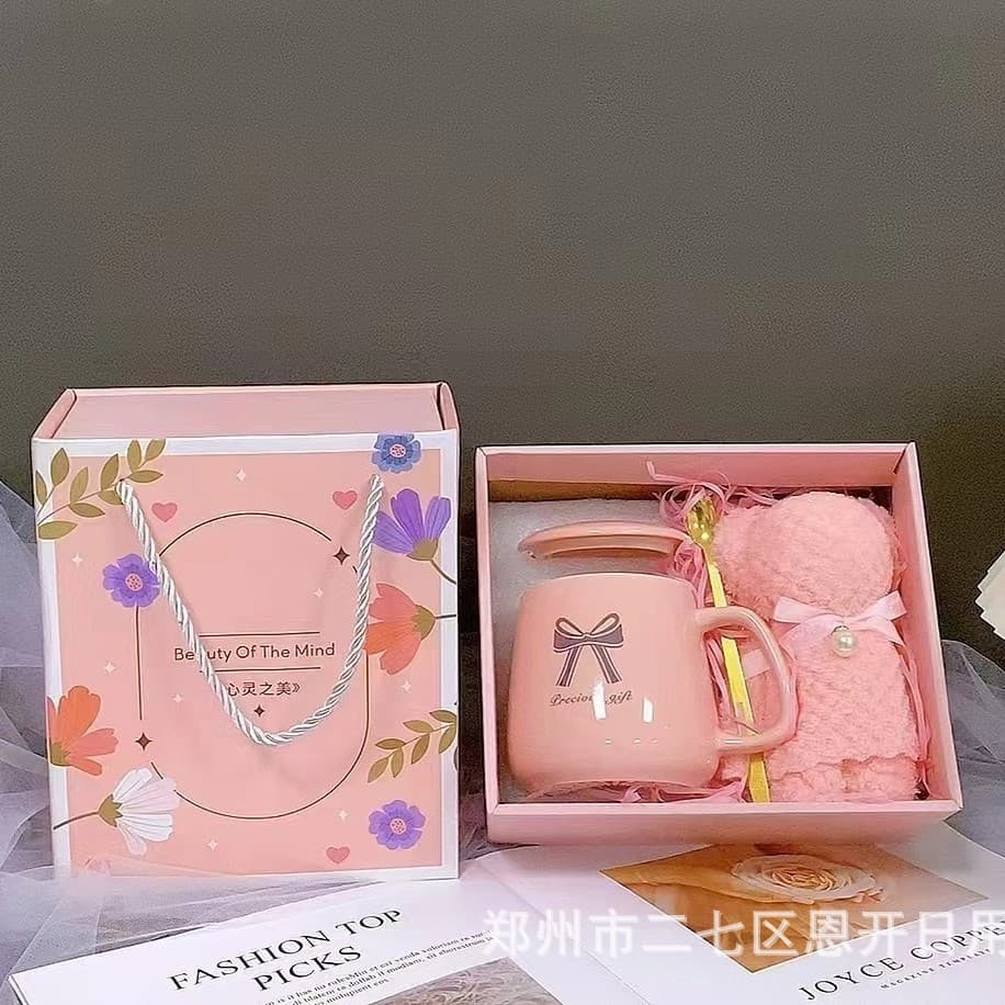 Bow Ceramic Cup Pearl Bear Towel Creative Gift Set Business Member Gift Souvenir Event Gift
